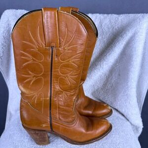 Vintage Frye Women's Cowboy Boots Sz 7.5 B Leather Pull-On Western Heel 6195